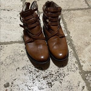 FREEBIRD BY STEVEN Stair Strappy Distressed Leather Ankle Boots Brown 9M